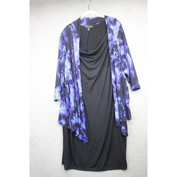 Connected Dresses & Skirts - Connected Black Silky Cowl Neck Midi Dress w/Attached Cardigan-Size 20W-Church